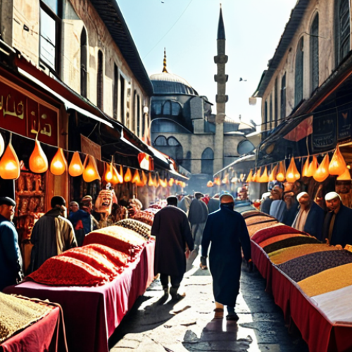 Home 4 **
* **Prompt:** Bustling Istanbul bazaar scene, colorful fabrics, spices, vendors bargaining, morning light, Turkish culture, crowded, vibrant atmosphere, traditional clothing.
**