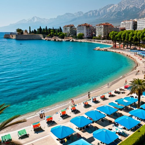 Antalya - Coastal Pearl**

"A wide shot of Antalya, Turkey, showcasing the Mediterranean coastline. In the foreground, ancient Roman ruins are visible, seamlessly blending into a modern beachfront resort with fully clothed tourists enjoying the sun. Clear turquoise waters, palm trees, and mountains in the background. Professional photography, perfect anatomy, correct proportions, natural pose, appropriate attire, safe for work, family-friendly, high quality."

**