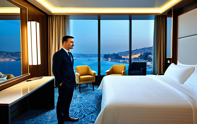 튀르키예의 현대적 호텔 체험 - **Prompt:** Modern hotel room in Istanbul, overlooking the Bosphorus, high-tech amenities, luxury in...