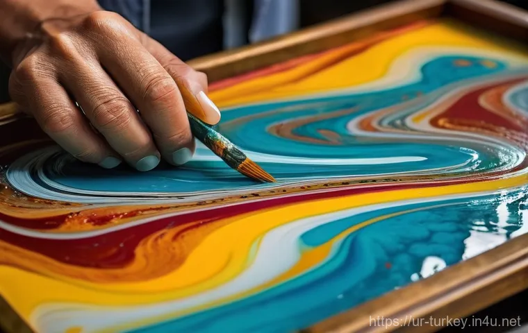 튀르키예에서의 인기 워크샵 - Ebru Art: Dance of Colors on Water**
A close-up, high-angle shot capturing the creation of tradition...