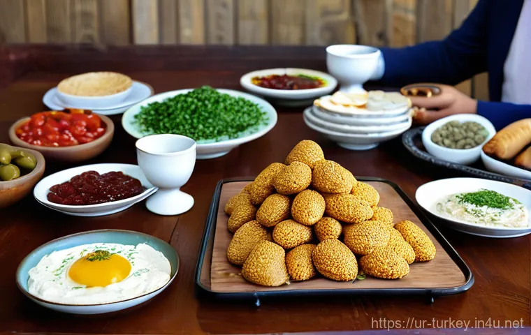 튀르키예의 독특한 음식 문화 - **Prompt:** A heartwarming scene of a traditional Turkish breakfast, known as "Kahvaltı," beautifull...