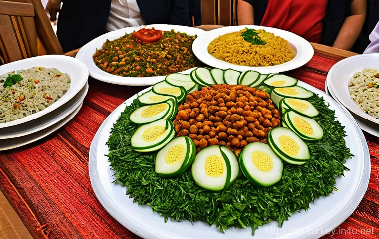 튀르키예의 전통적 명절 요리 - **A Vibrant Turkish Eid al-Fitr Morning Feast:**
    A beautifully set, rustic wooden dining table, ...