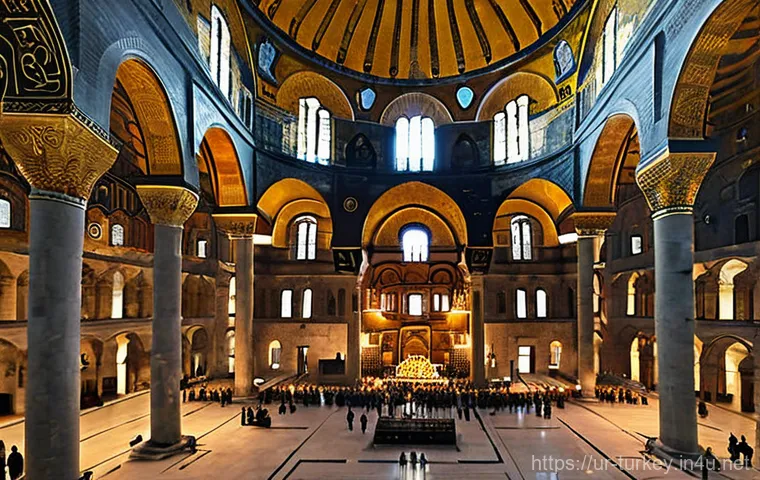 튀르키예의 전통 사원과 종교적 의식 - **Prompt 1: The Serene Majesty of the Blue Mosque Interior**
    "A wide-angle interior shot capturi...
