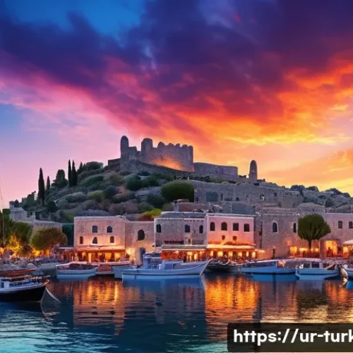 Home 30 튀르키예 주요 섬 관광 루트 - **Aegean Island Harbor at Sunset**: "A vibrant, picturesque harbor scene on a Turkish Aegean island,...