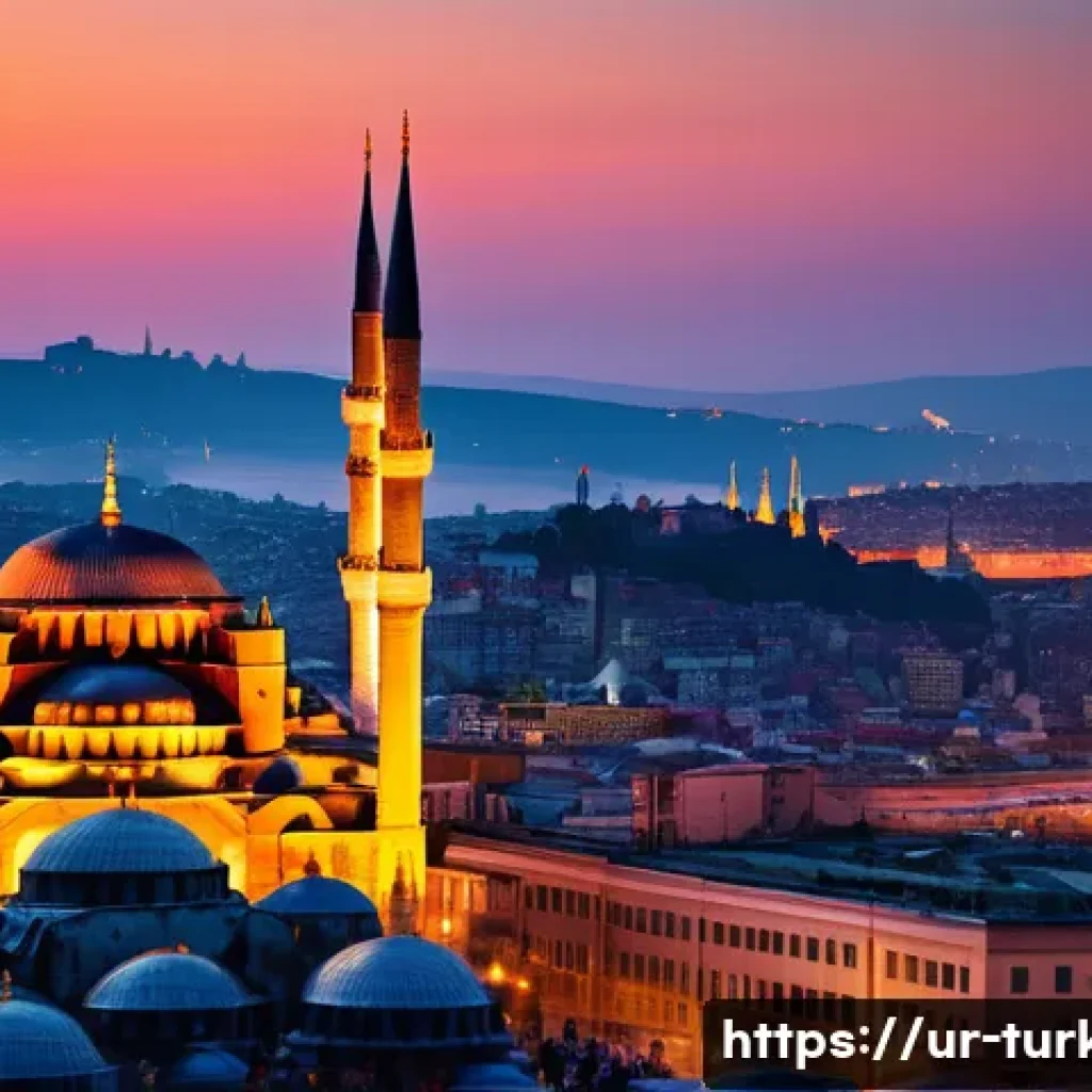 튀르키예 경제와 주요 산업군 - **Prompt:** A vibrant, wide-angle shot of Istanbul at dusk, capturing the majestic silhouettes of th...