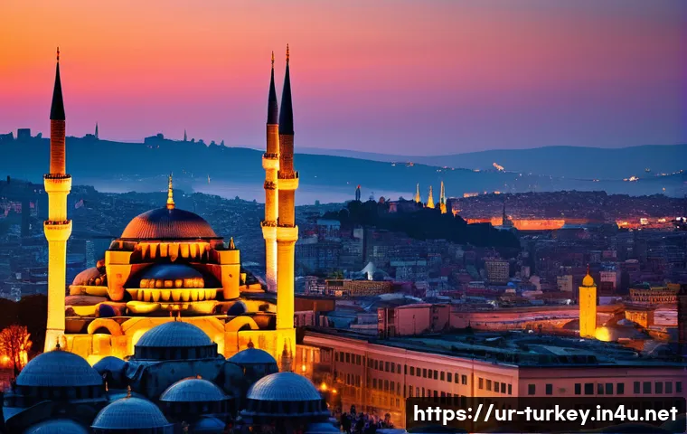 튀르키예 경제와 주요 산업군 - **Prompt:** A vibrant, wide-angle shot of Istanbul at dusk, capturing the majestic silhouettes of th...